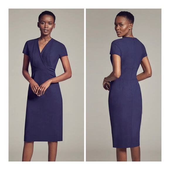 M.M. LaFleur Emma Stretch Wool-Blend V-Neck Knee-Length Career Dress - Size 12 - Picture 1 of 15